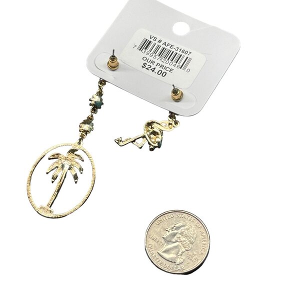 Charming Charlie MSRP 24Flamingo & Palm Tree Dangle Earrings With Crystal Accent - Picture 8 of 8